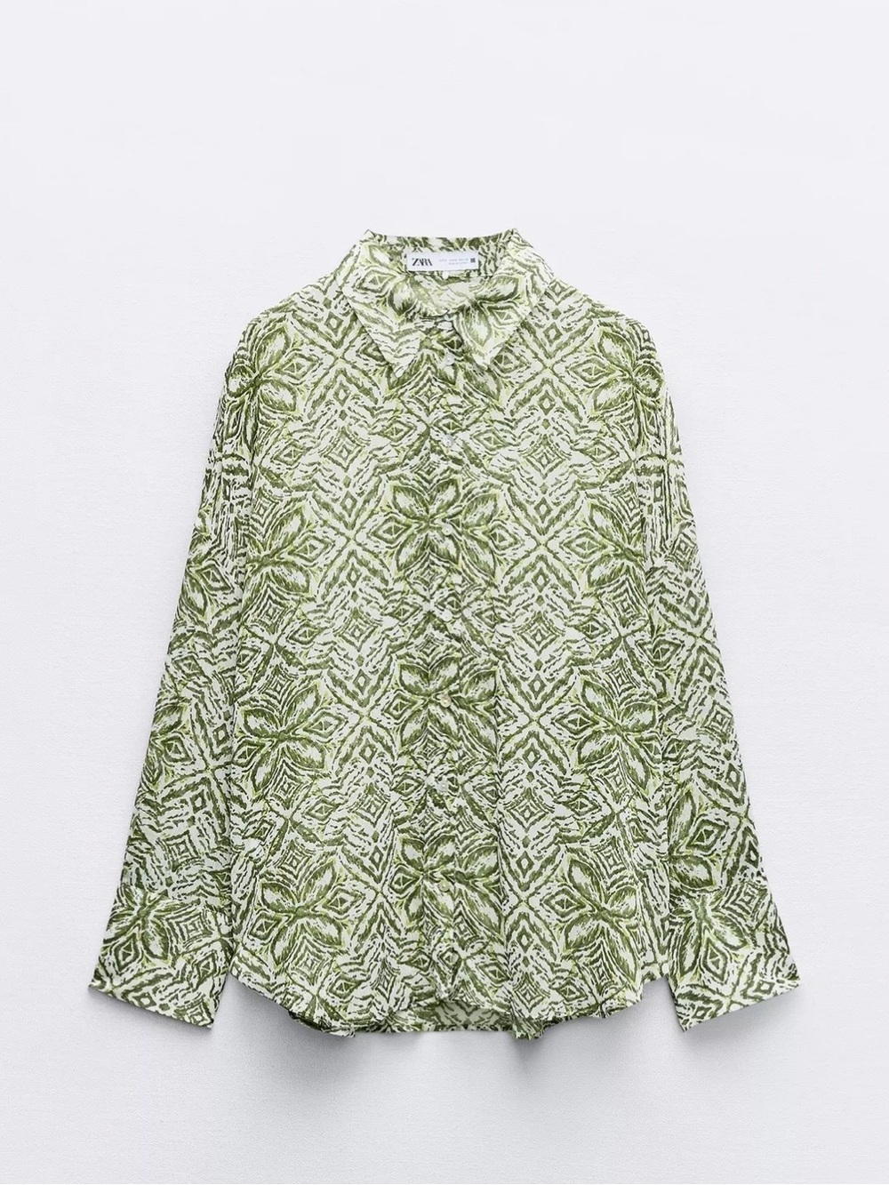 Zara Green and White Casual Button Down Shirt